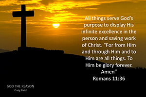 All things serve God’s purpose to display His infinite excellence in the person and saving work of Christ. “For from Him and through Him and to Him are all things. To Him be glory forever. Amen” Romans 11:36