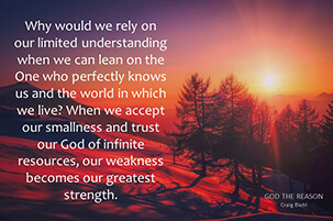 Why would we rely on our limited understanding when we can lean on the One who perfectly knows us and the world in which we live? When we accept our smallness and trust our God of infinite resources, our weakness becomes our greatest strength.